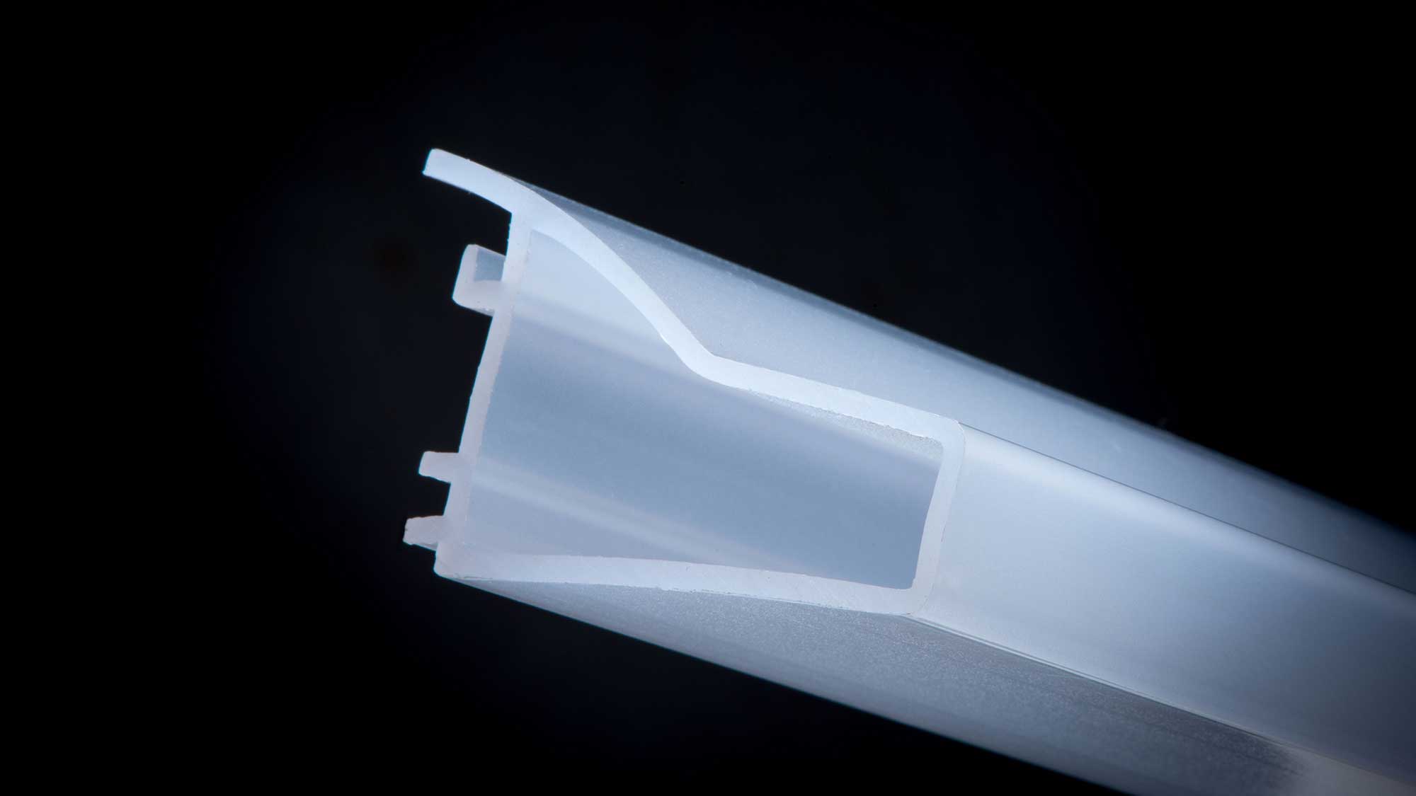 Light blue plastic profile from Condale Plastics, experts in plastic extrusions
